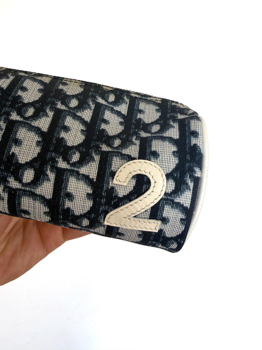 Christian Dior mini bag navy Trotter canvas with white leather trim and Number 2 detail
