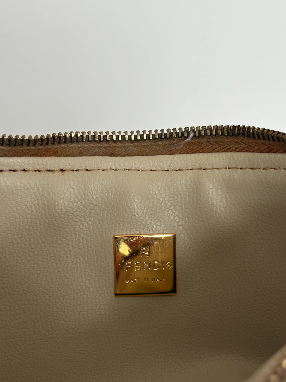 Fendi beige and turquoise mini shoulder bag with FF monogram jacquard and gold-tone hardware.