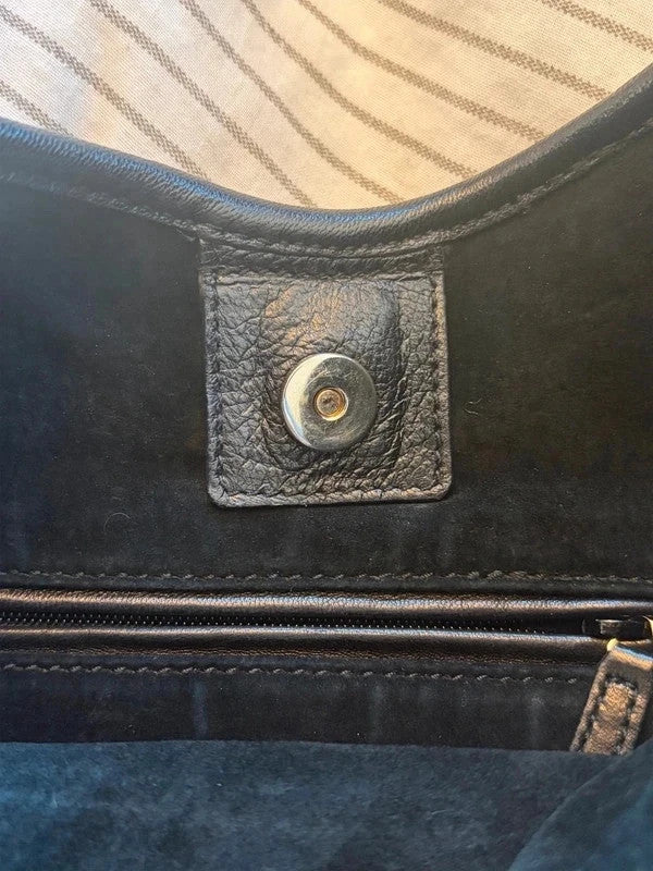 Yves Saint Laurent black leather Saint Tropez hobo with tiered panels and gold-tone logo plaque