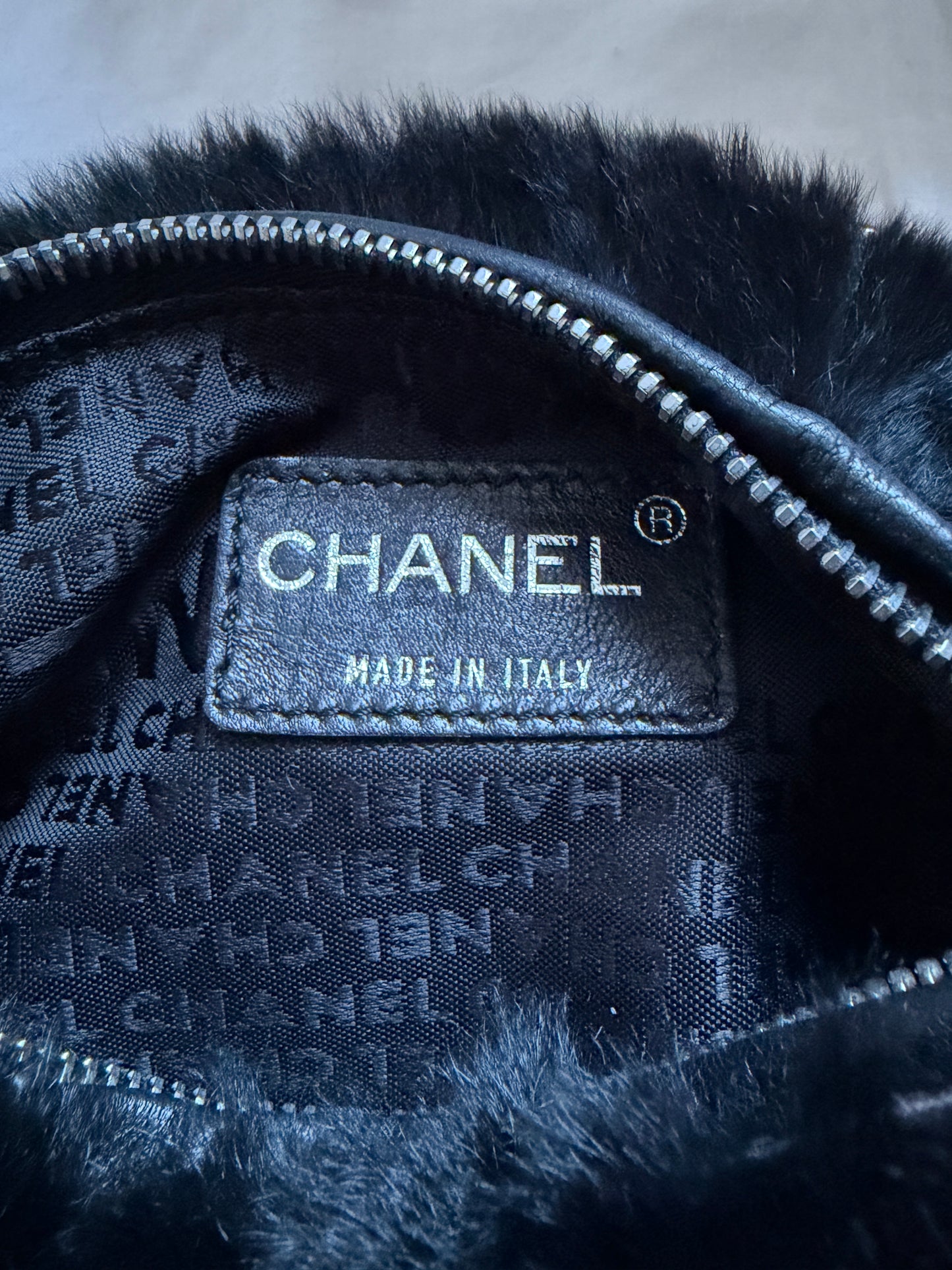 Chanel Black Lapin (Rabbit) Fur Chain Hobo Bag