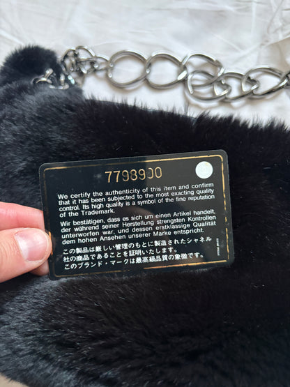 Chanel Black Lapin (Rabbit) Fur Chain Hobo Bag