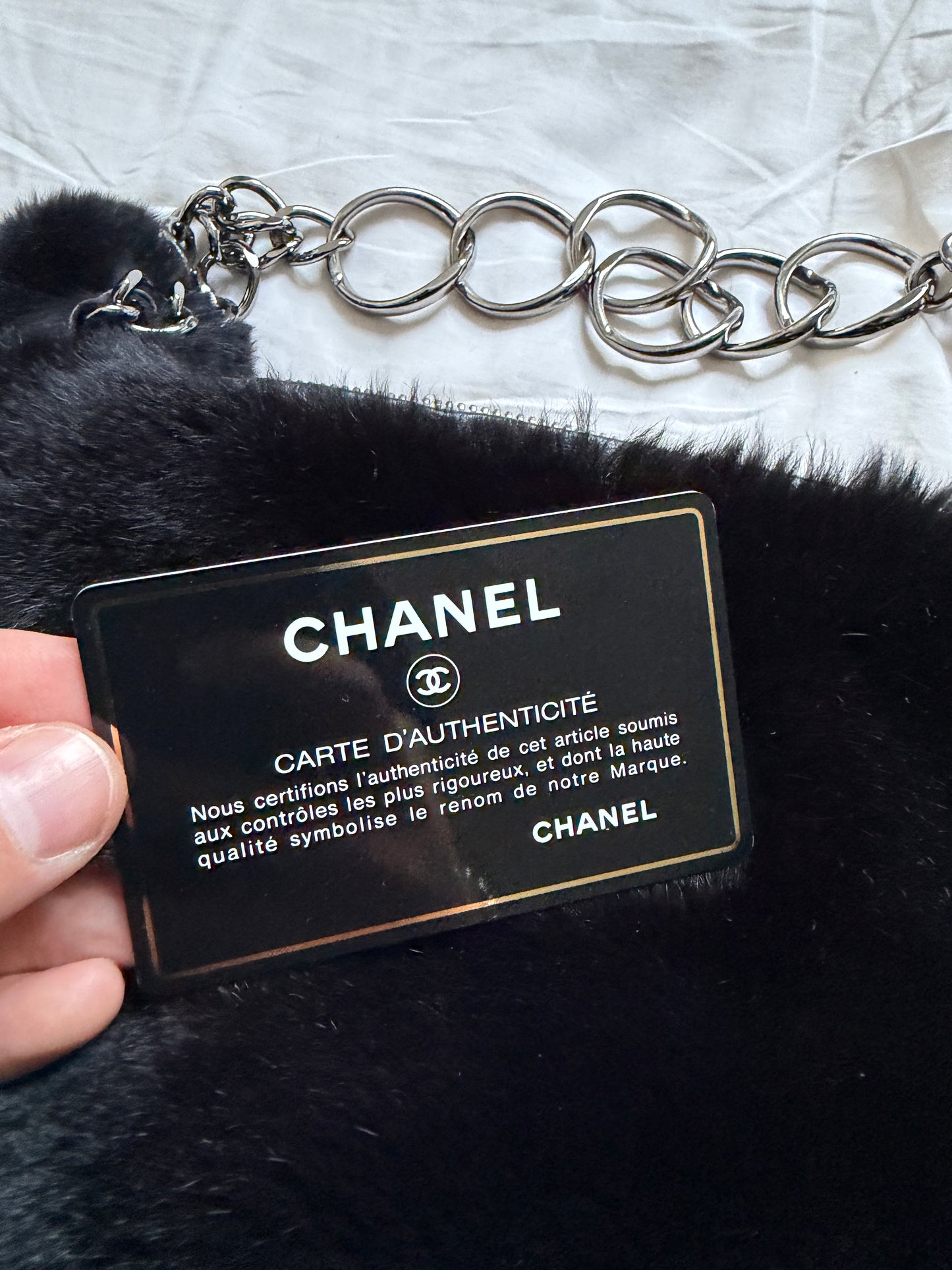 Chanel Black Lapin (Rabbit) Fur Chain Hobo Bag