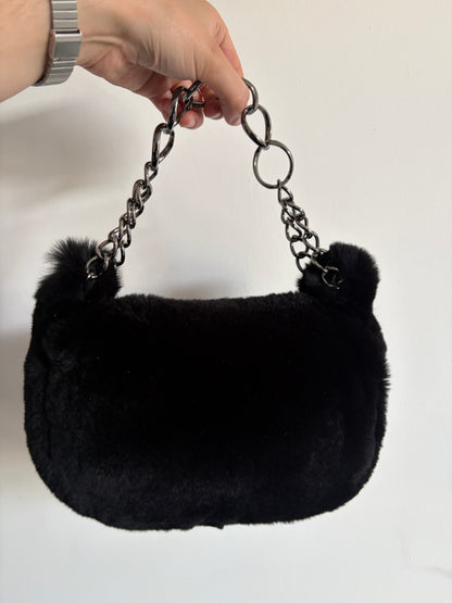 Chanel Black Lapin (Rabbit) Fur Chain Hobo Bag