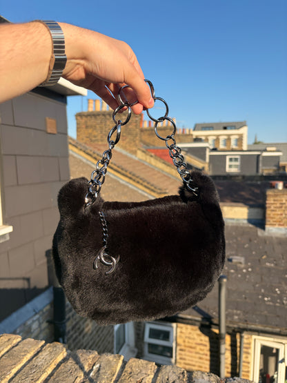 Chanel Black Lapin (Rabbit) Fur Chain Hobo Bag