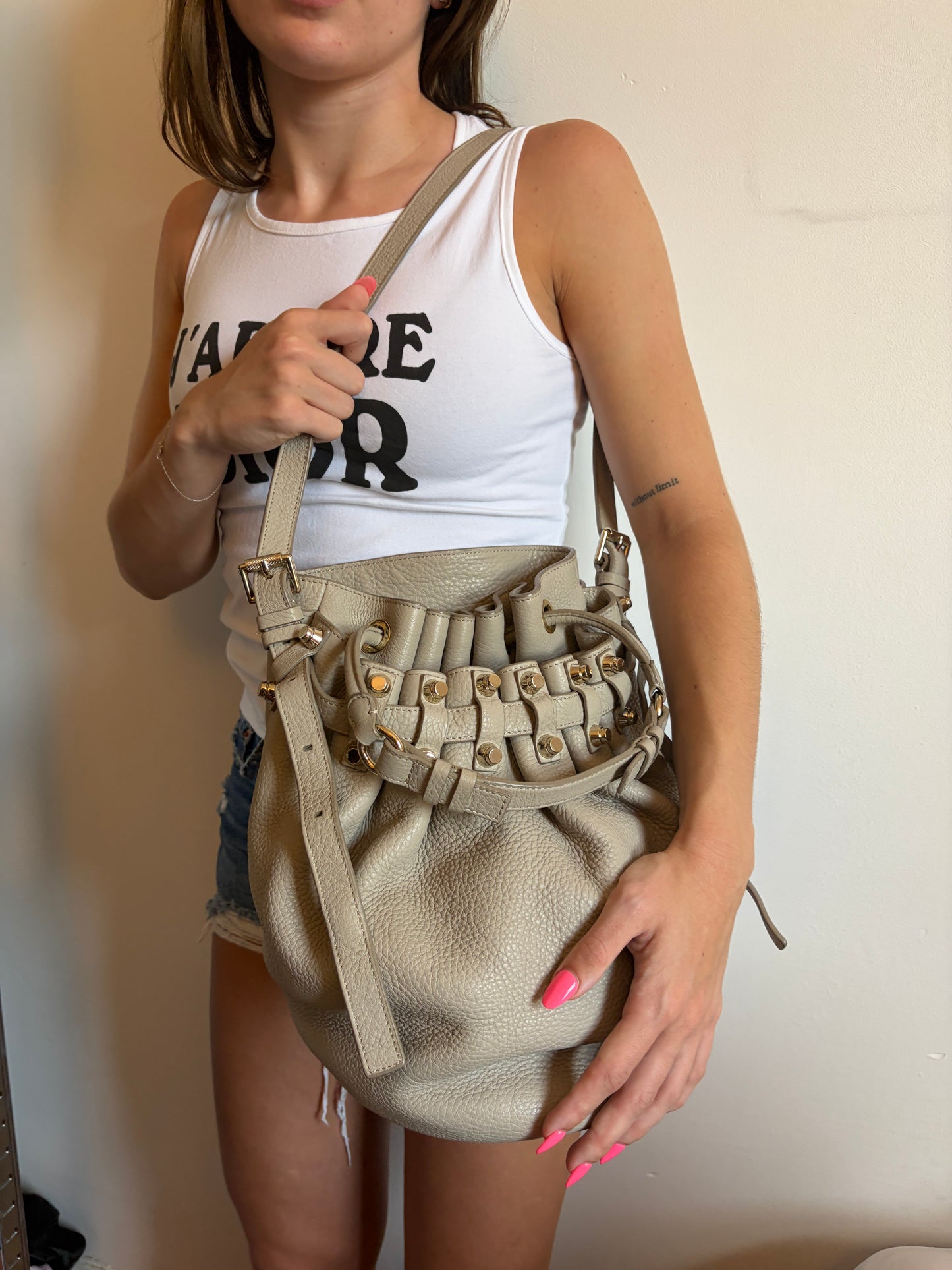 Alexander Wang Grey Leather Diego Bucket Bag