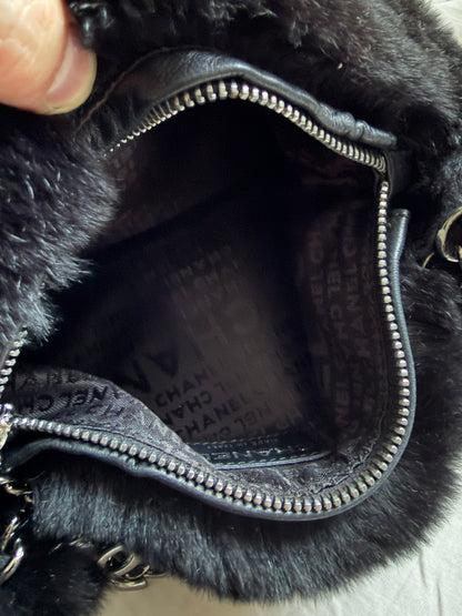 Chanel Black Lapin (Rabbit) Fur Chain Hobo Bag