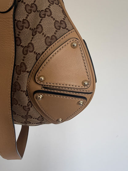 Gucci SS07 large Indy hobo in beige and ebony GG canvas with bamboo-cap tassels