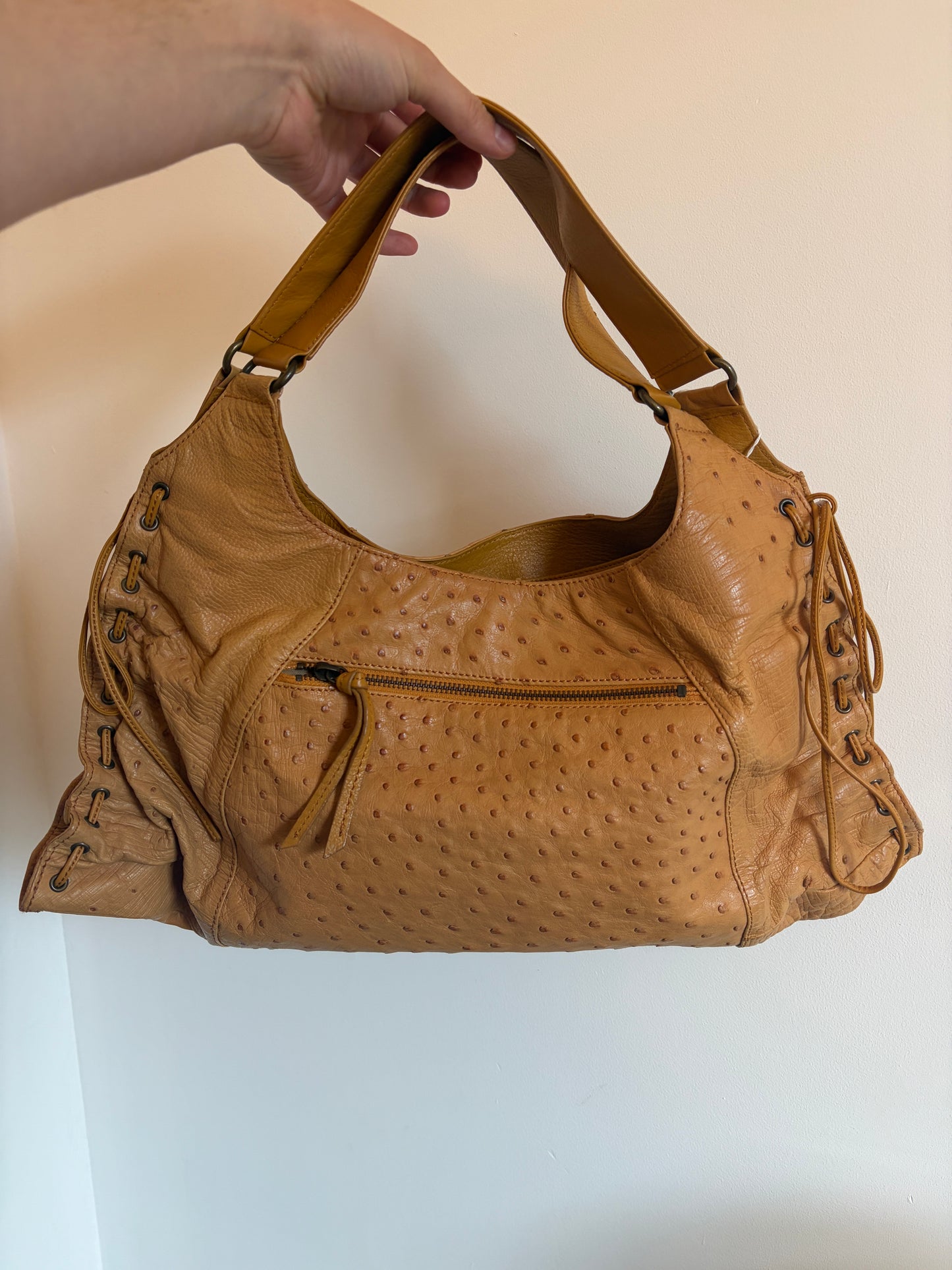 Ostrich Leather Tassel Fringe Handbag