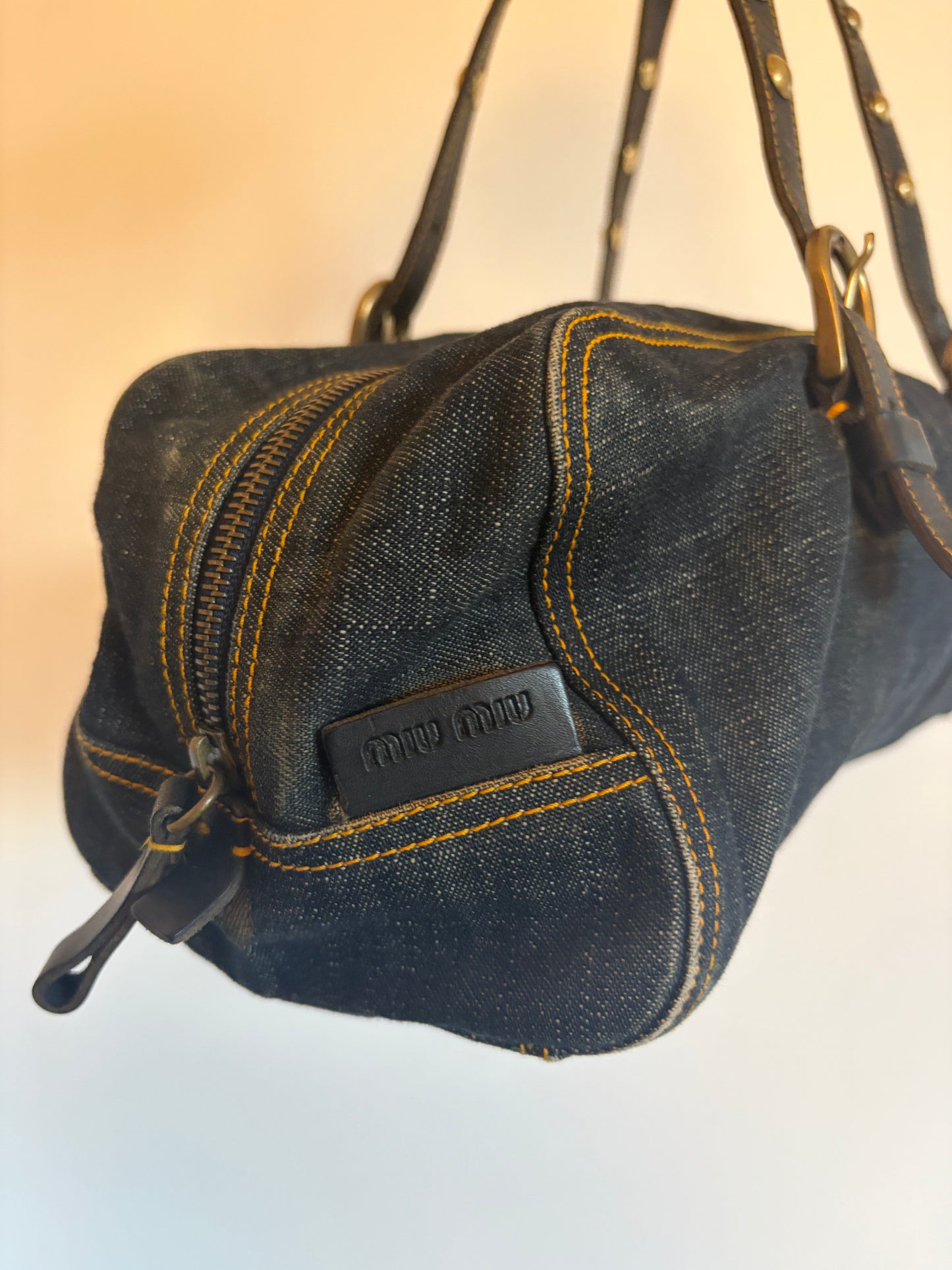 Archive Miu Miu Denim Studded Bag