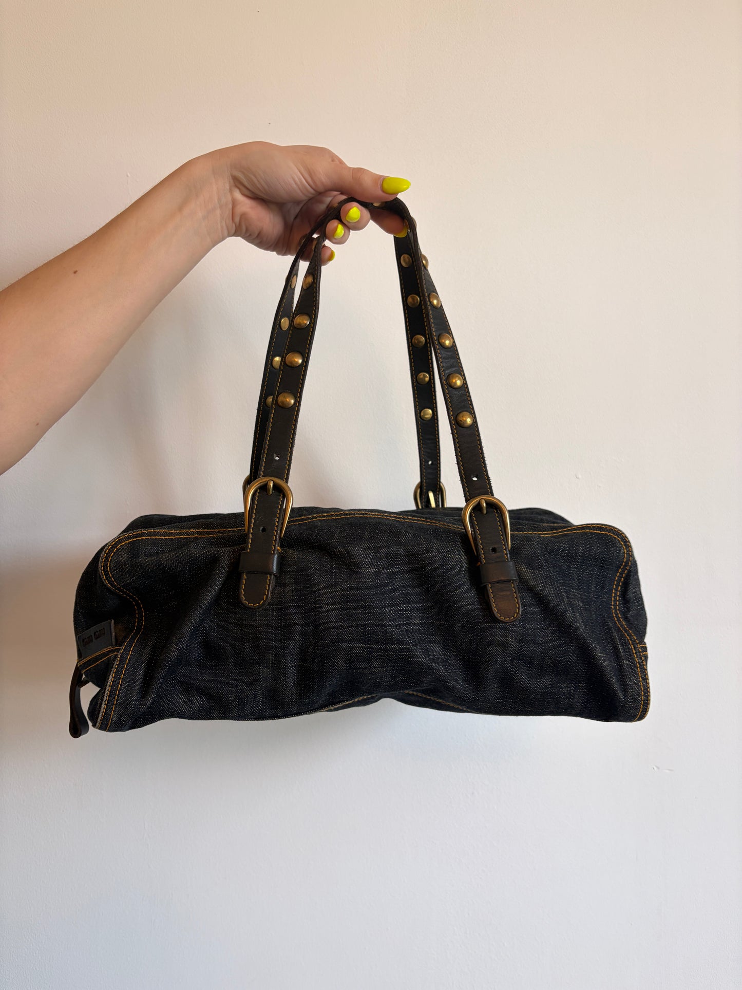 Archive Miu Miu Denim Studded Bag