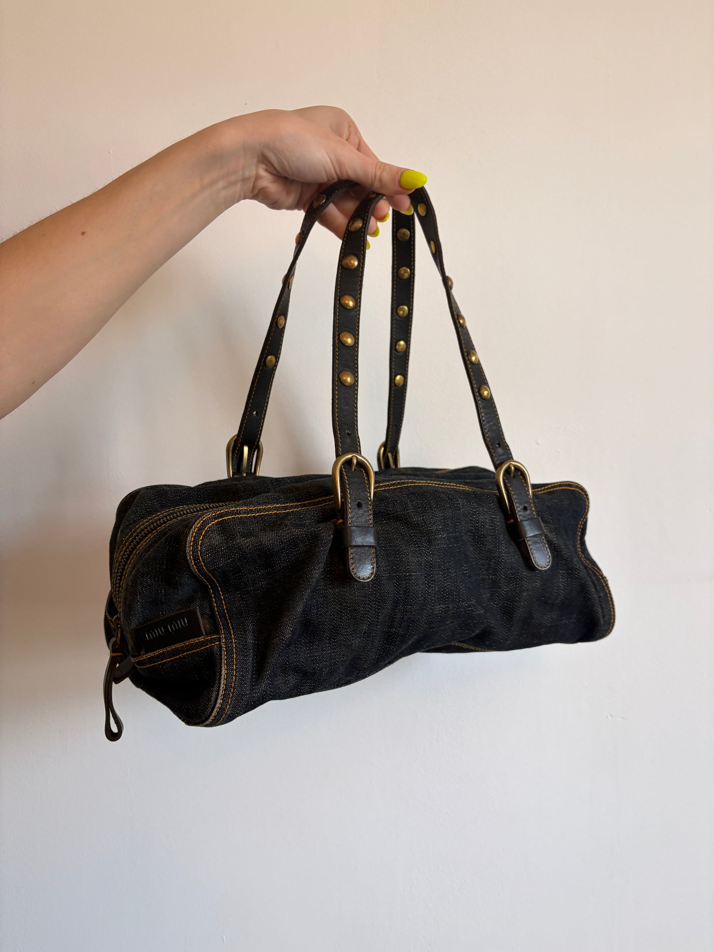 Archive Miu Miu Denim Studded Bag