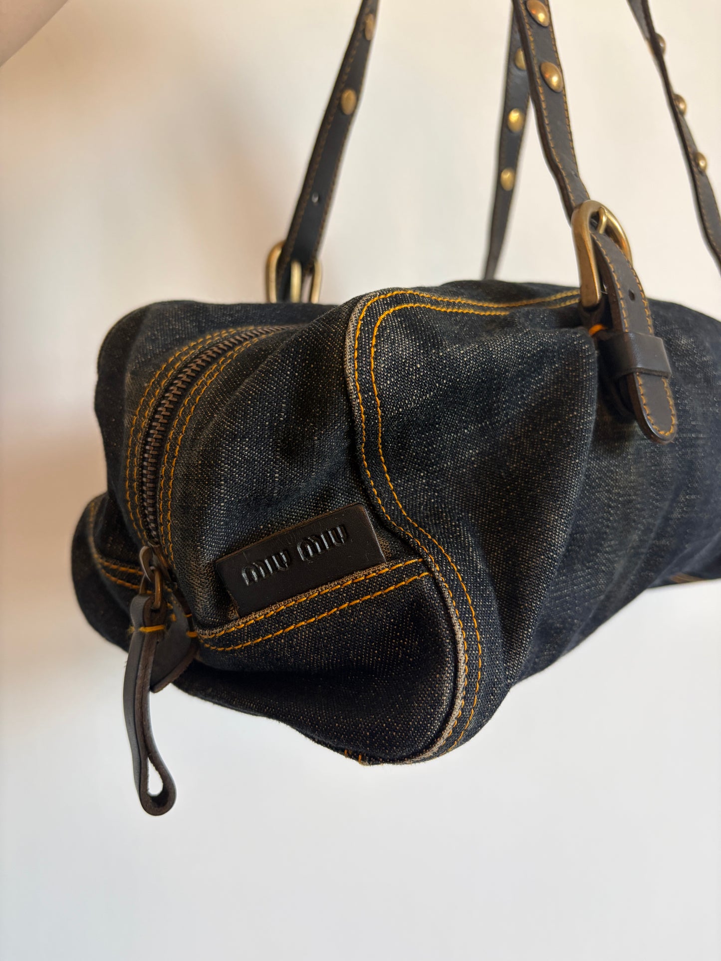 Archive Miu Miu Denim Studded Bag
