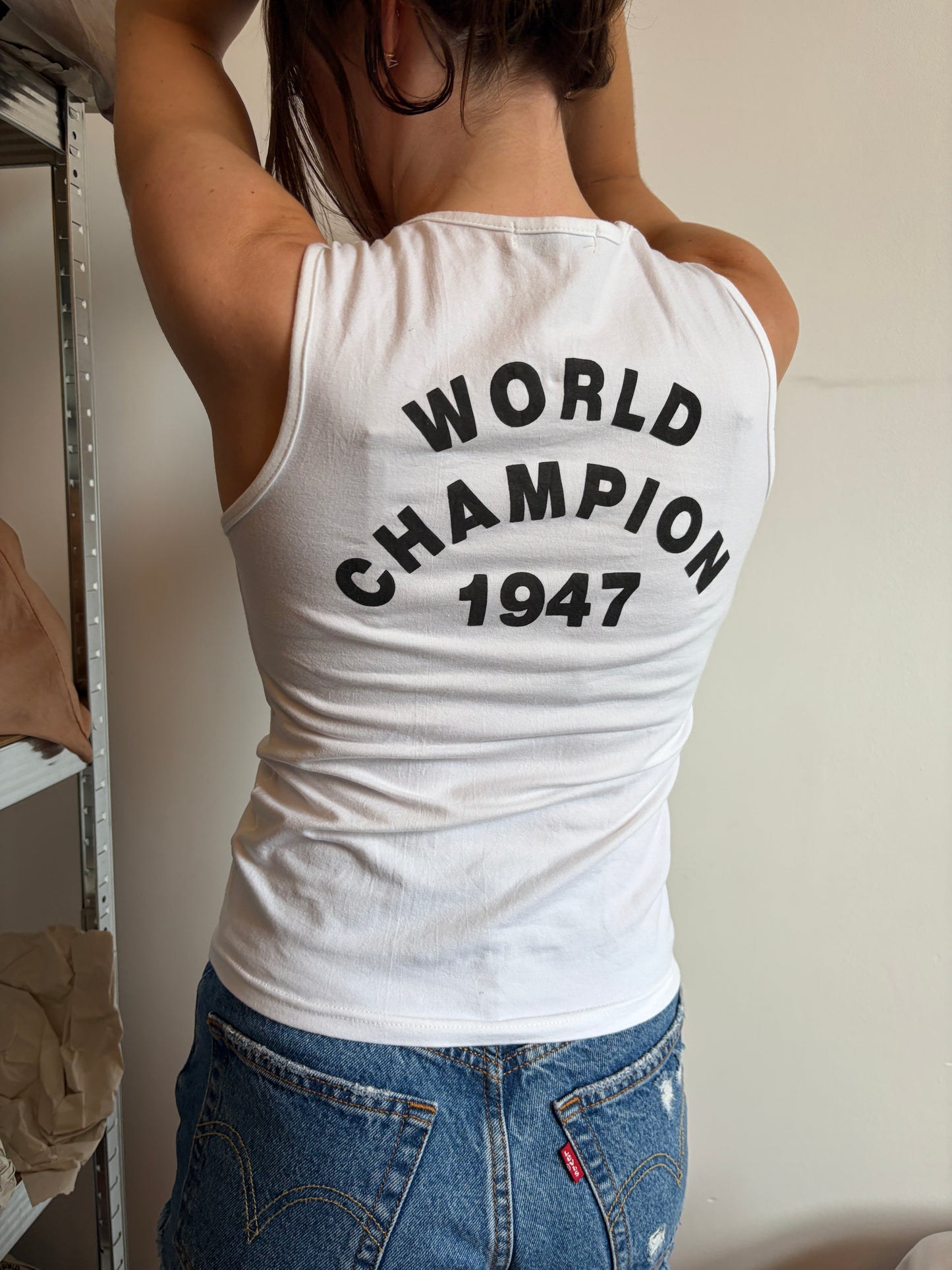 SS2002 Christian Dior "J'ADORE DIOR" / "WORLD CHAMPION 1947" Ribbed Tank Top