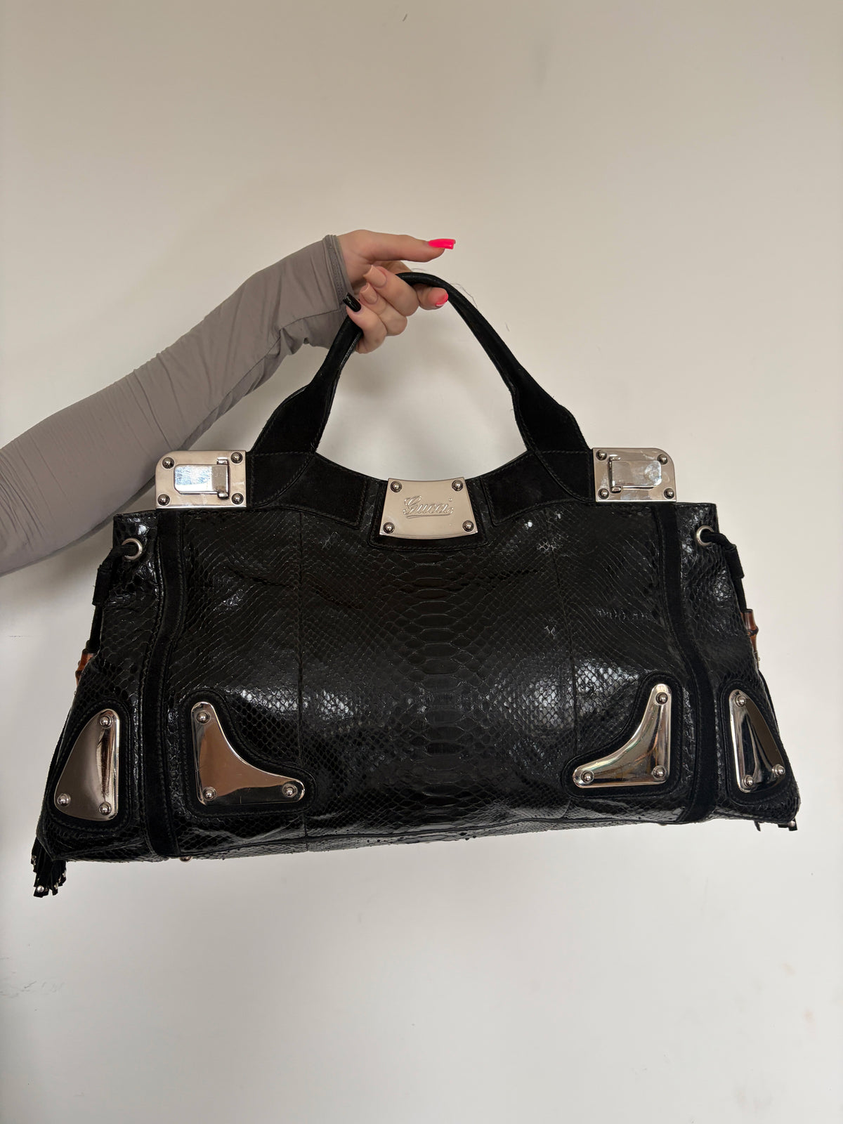 (RARE) 2007 Gucci Black Python Race Tote Bag
