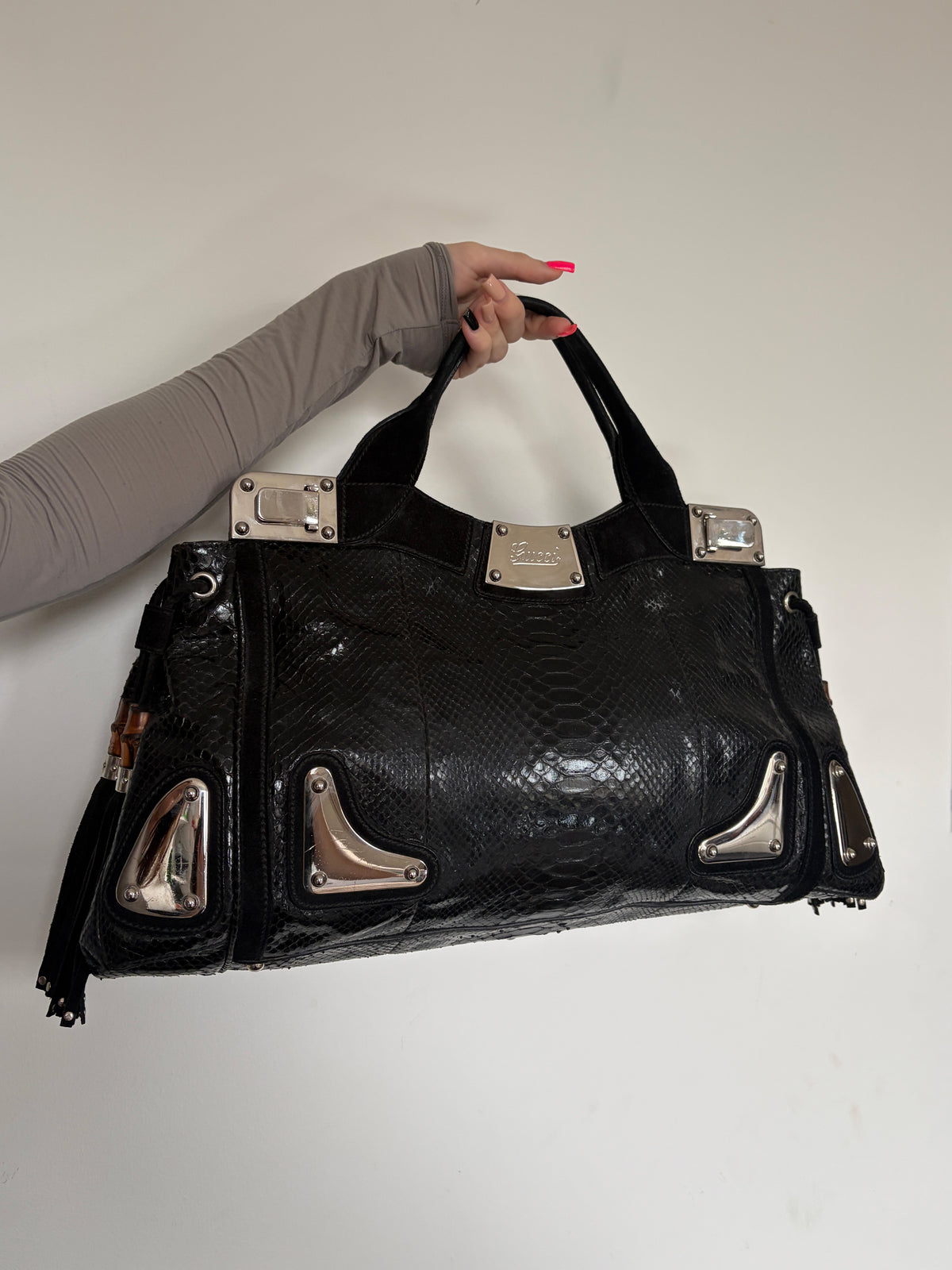 (RARE) 2007 Gucci Black Python Race Tote Bag
