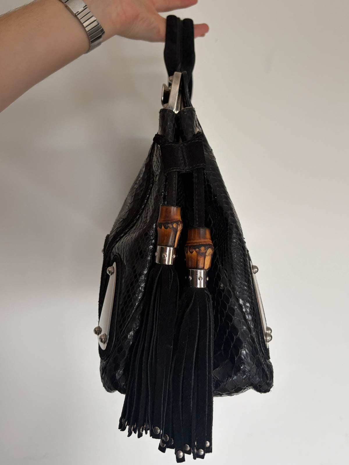 (RARE) 2007 Gucci Black Python Race Tote Bag