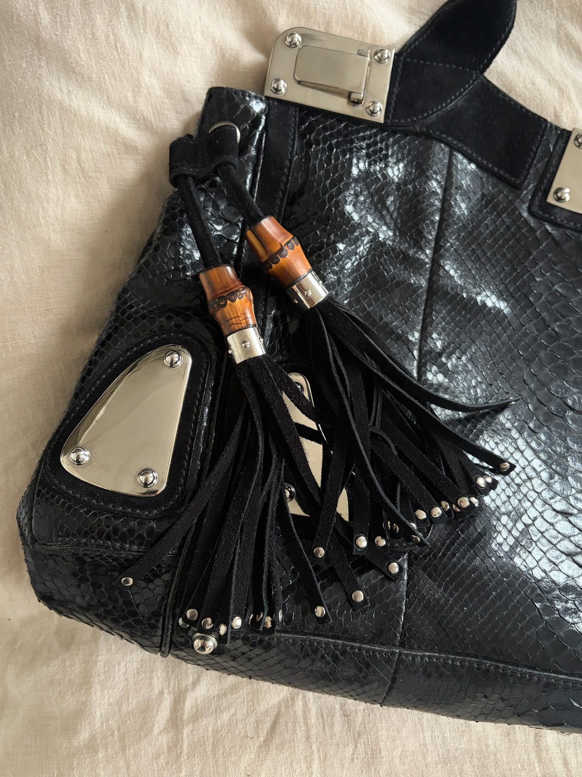 (RARE) 2007 Gucci Black Python Race Tote Bag