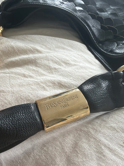 2005 YSL Rive Gauche Black Leather Scale Hobo Bag
