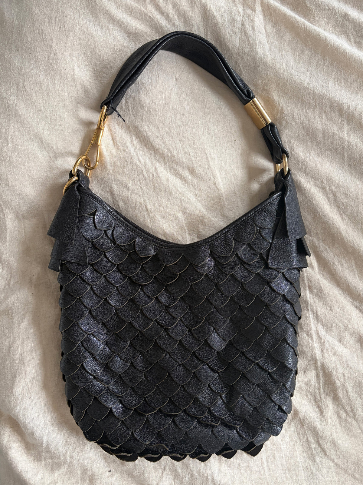 2005 YSL Rive Gauche Black Leather Scale Hobo Bag