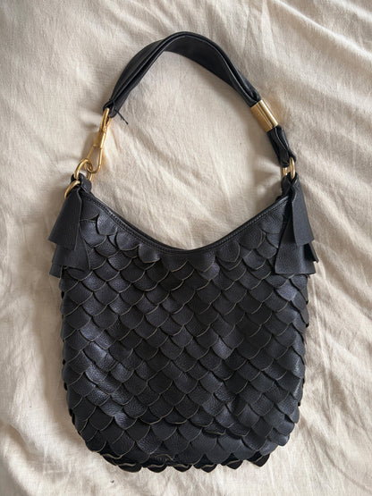 2005 YSL Rive Gauche Black Leather Scale Hobo Bag