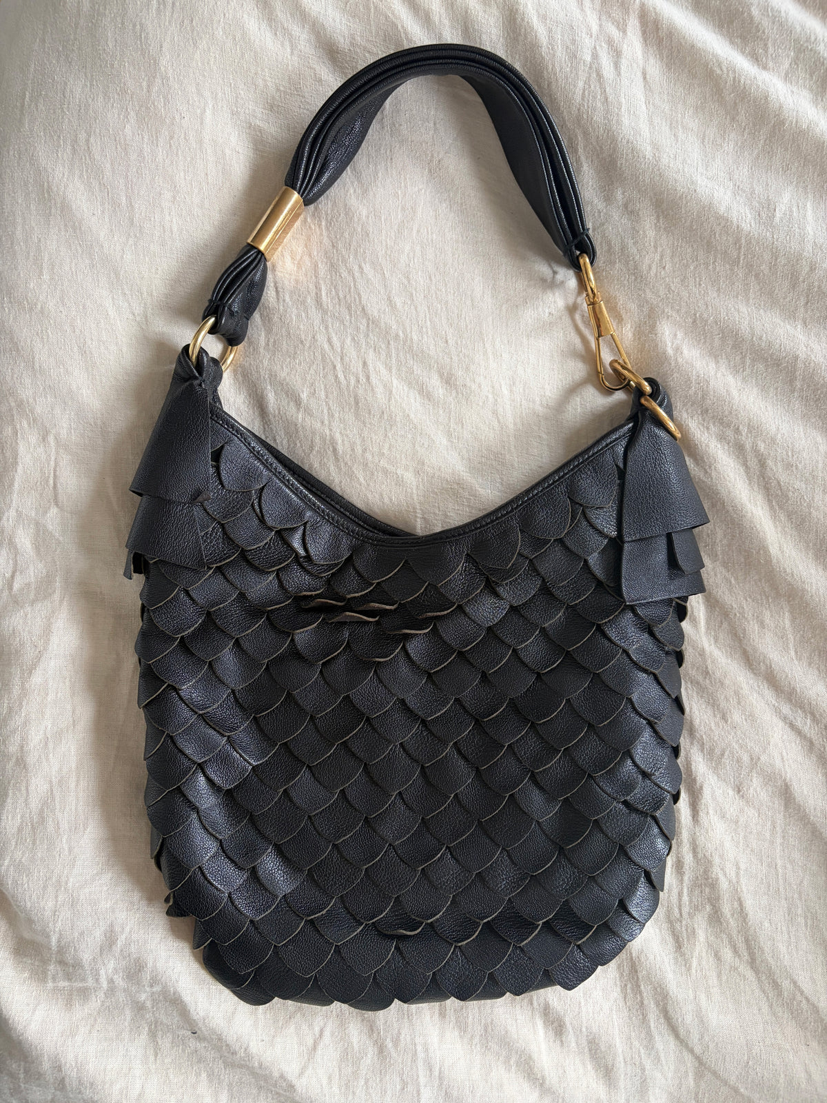 2005 YSL Rive Gauche Black Leather Scale Hobo Bag