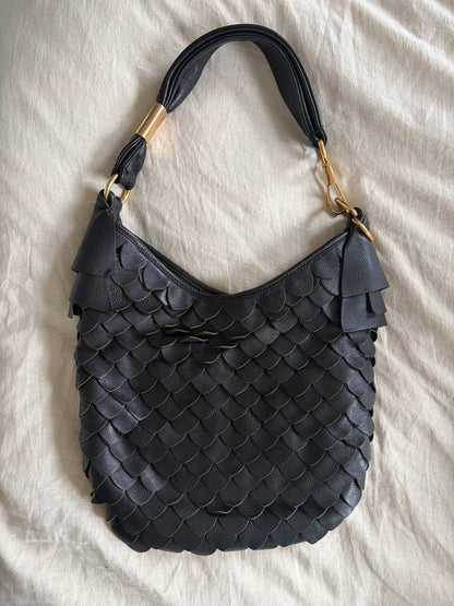 2005 YSL Rive Gauche Black Leather Scale Hobo Bag