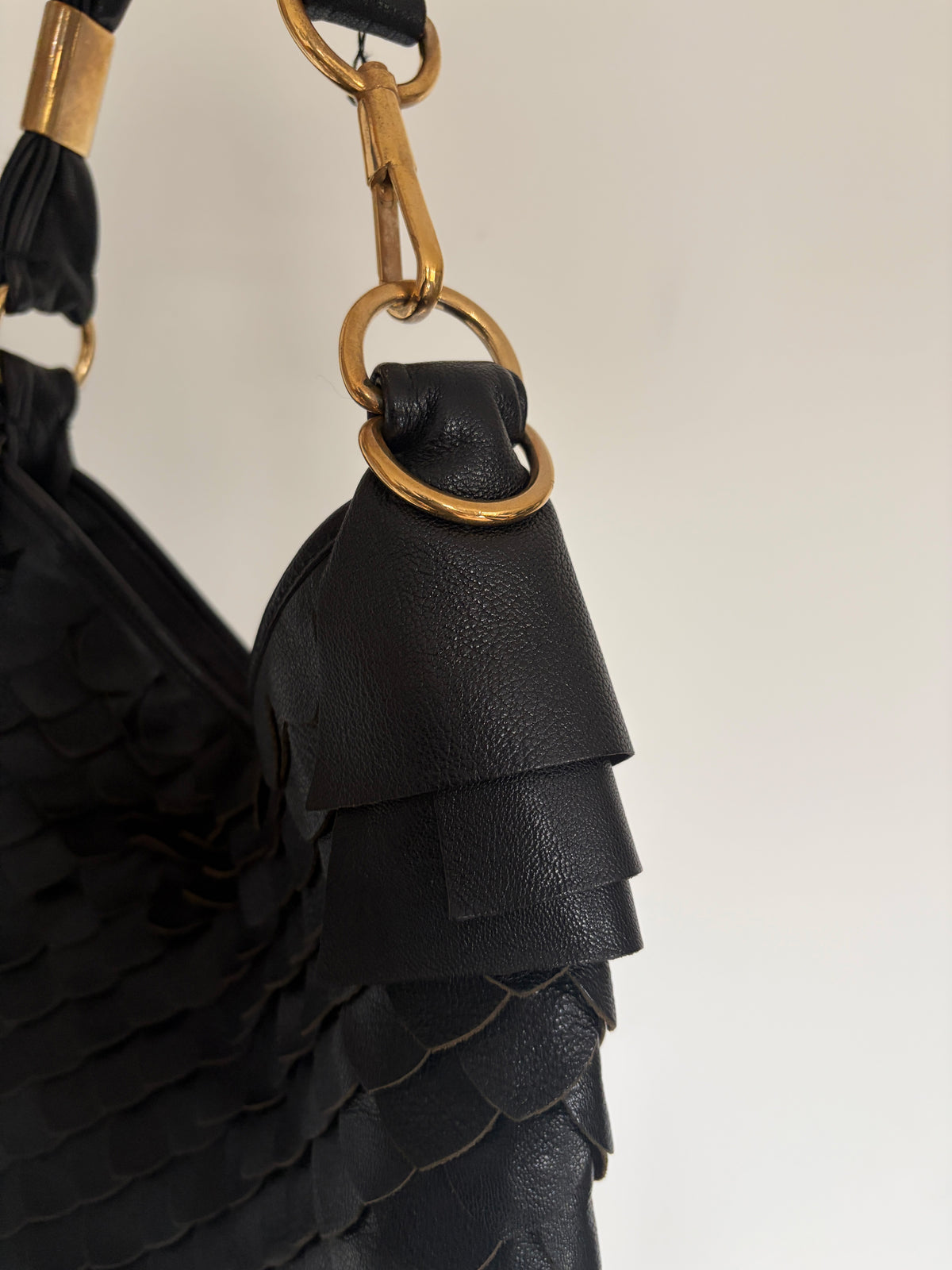 2005 YSL Rive Gauche Black Leather Scale Hobo Bag