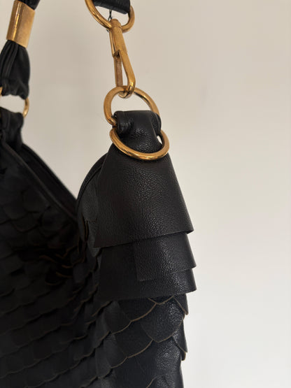 2005 YSL Rive Gauche Black Leather Scale Hobo Bag