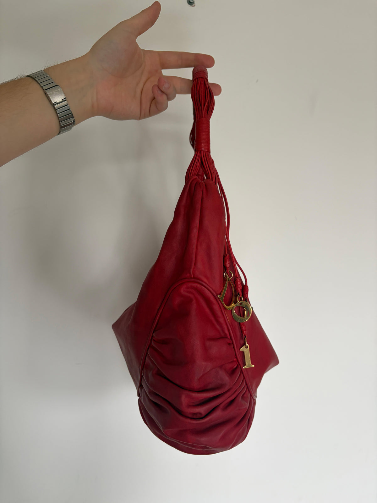 2007 Christian Dior Red Leather Gypsy Hobo Bag