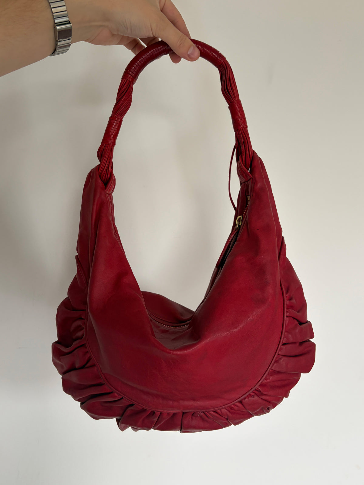 2007 Christian Dior Red Leather Gypsy Hobo Bag