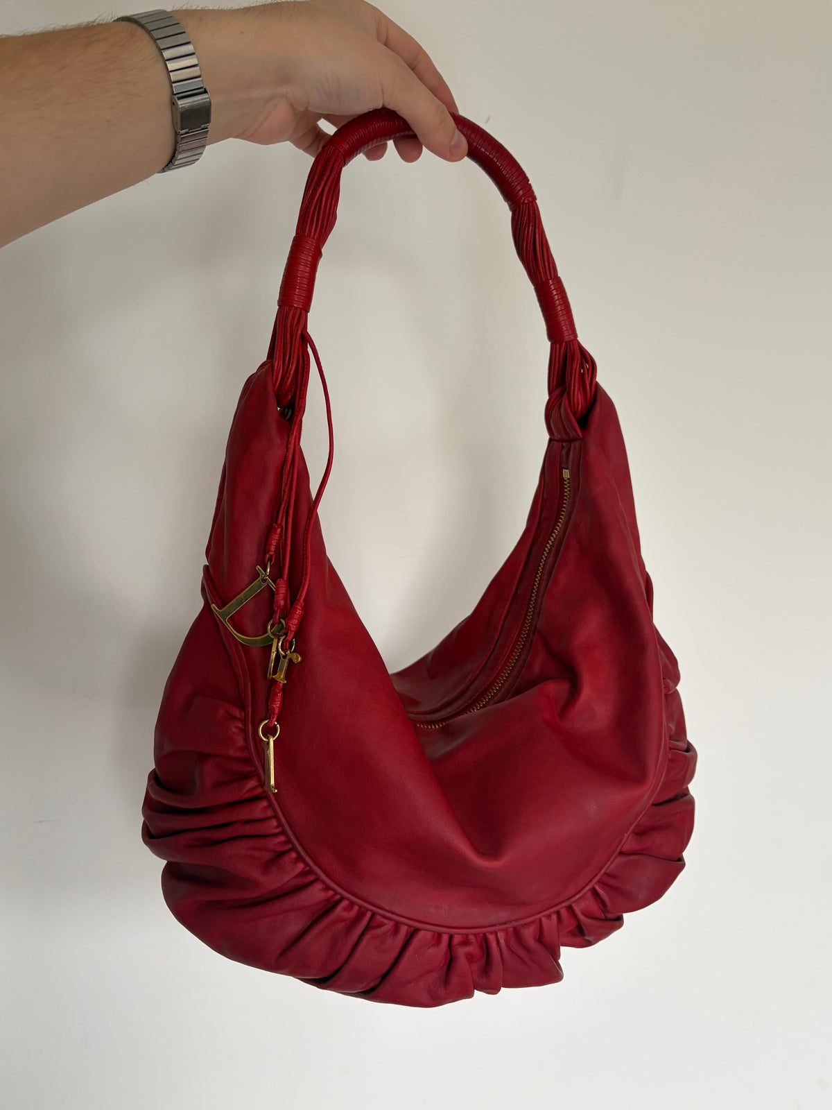 2007 Christian Dior Red Leather Gypsy Hobo Bag