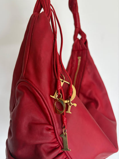 2007 Christian Dior Red Leather Gypsy Hobo Bag