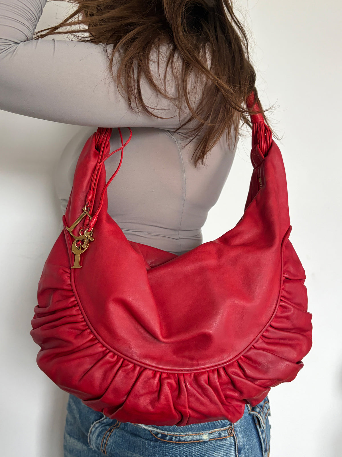 2007 Christian Dior Red Leather Gypsy Hobo Bag