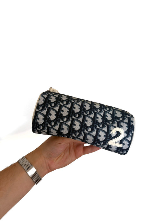 Christian Dior mini bag navy Trotter canvas with white leather trim and Number 2 detail